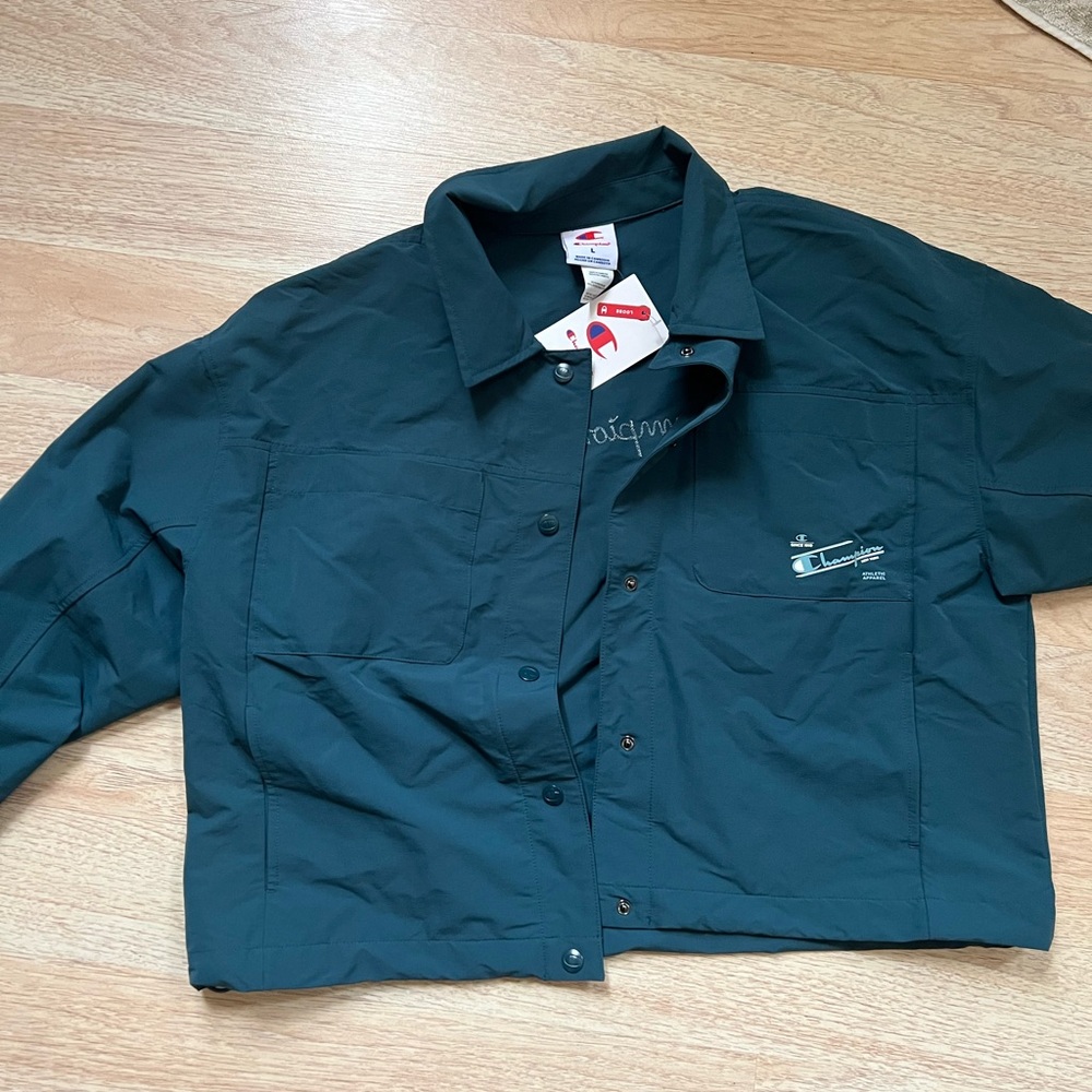 Champion Dark Teal Coach Jacket with Pocket Logo